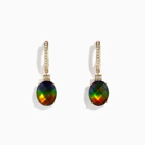 14K Yellow Gold Ammolite and Diamond Earrings