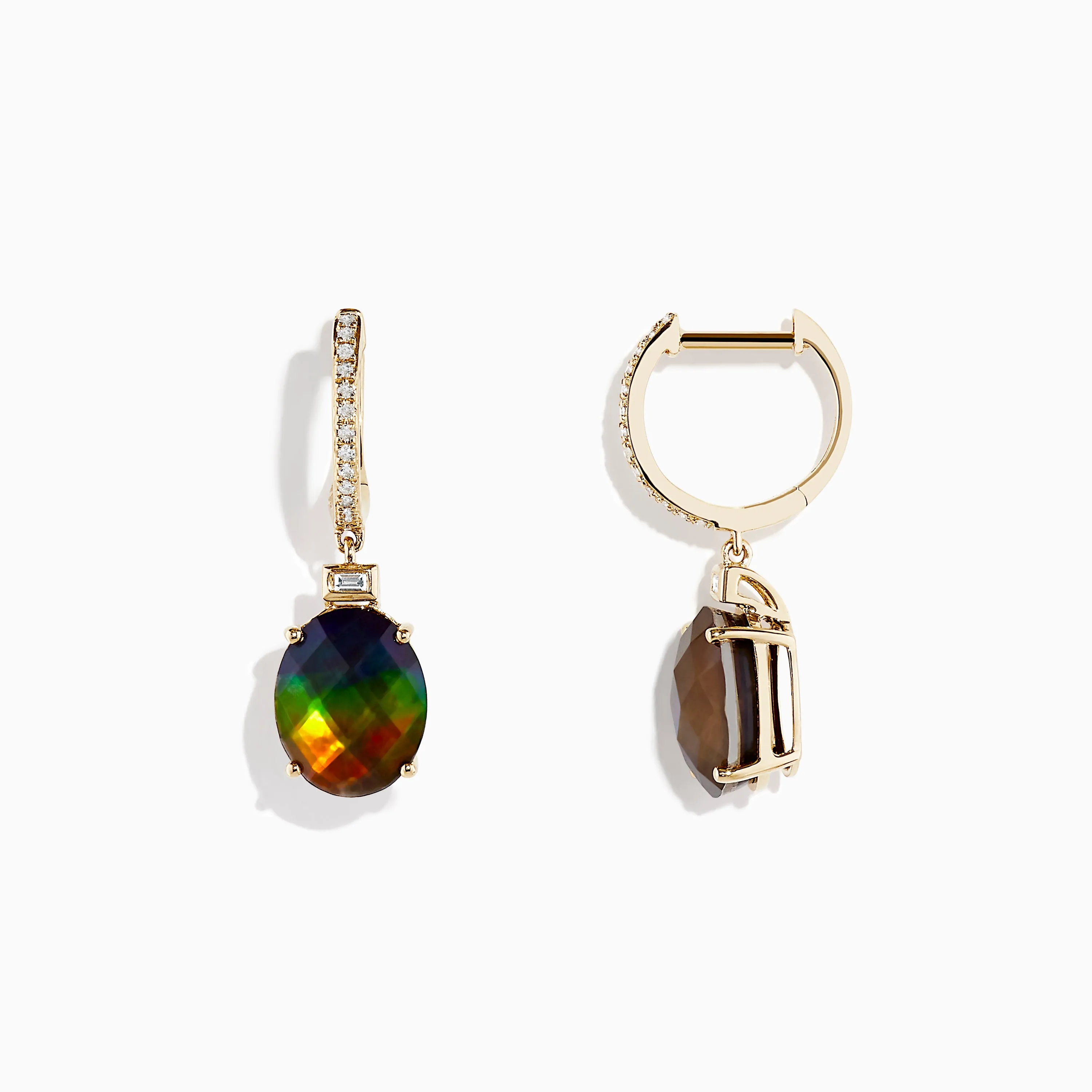 14K Yellow Gold Ammolite and Diamond Earrings