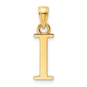 14K Yellow Gold Block Design Large Initial Letter I Charm Pendant