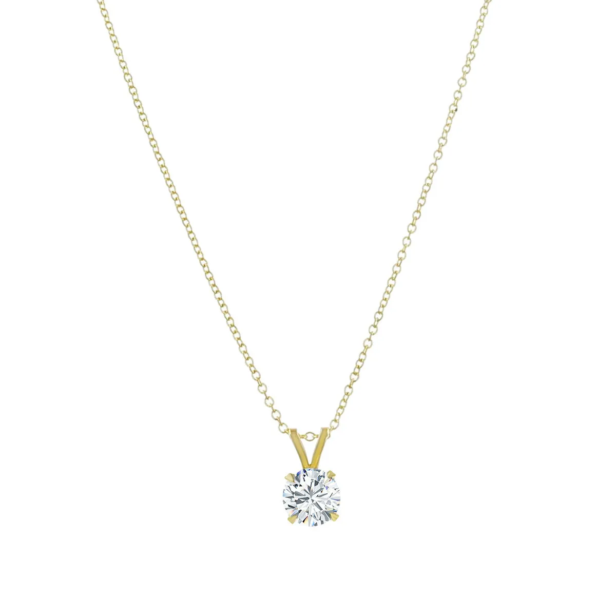 14K Yellow Gold Brilliant Diamond Solitaire Necklace