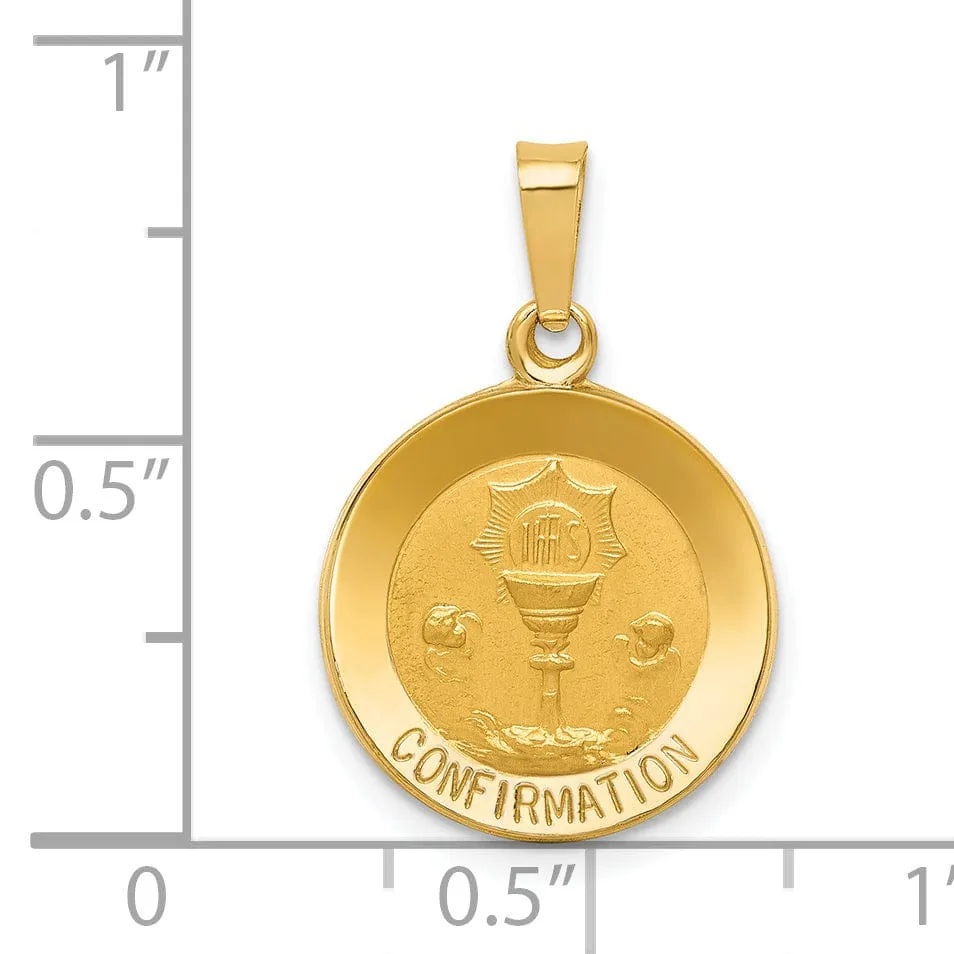 14K Yellow Gold Confirmation with Chalice Cup Round Disc Medal Pendant