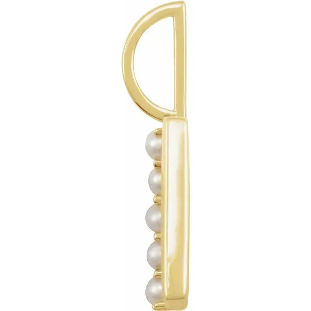 14K Yellow Gold Cultured White Pearl Initial W Charm/Pendant