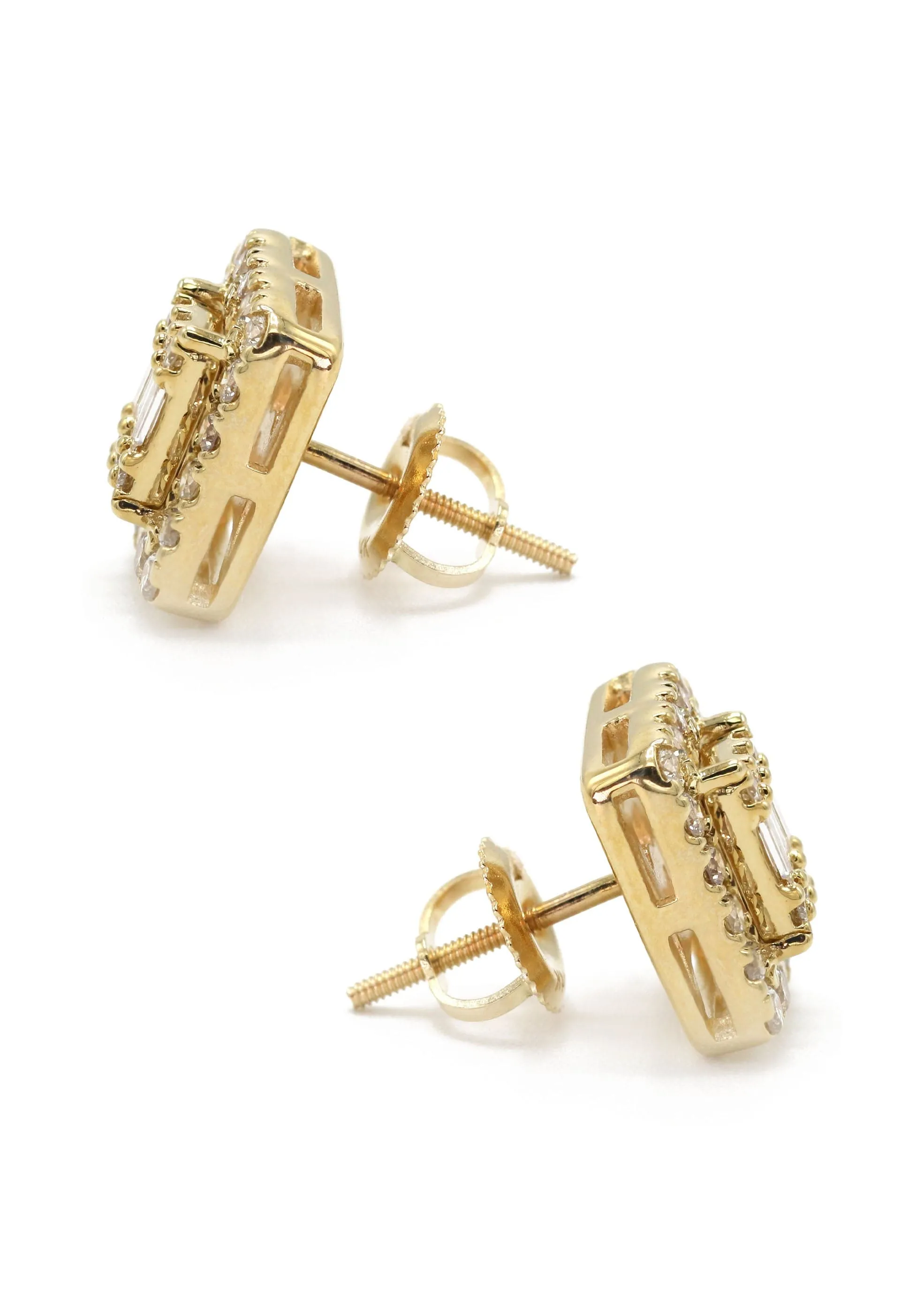 14K Yellow Gold Diamond Baguette Earrings For Men | 0.96 Carats | 4.51 Grams