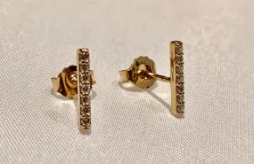 14K Yellow Gold Diamond Bar Earrings