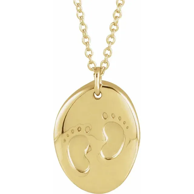 14K Yellow Gold Engravable Tiny Footprint 18" Necklace