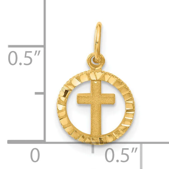 14K Yellow Gold Eternal Life Cross in Circle Design Charm Pendant