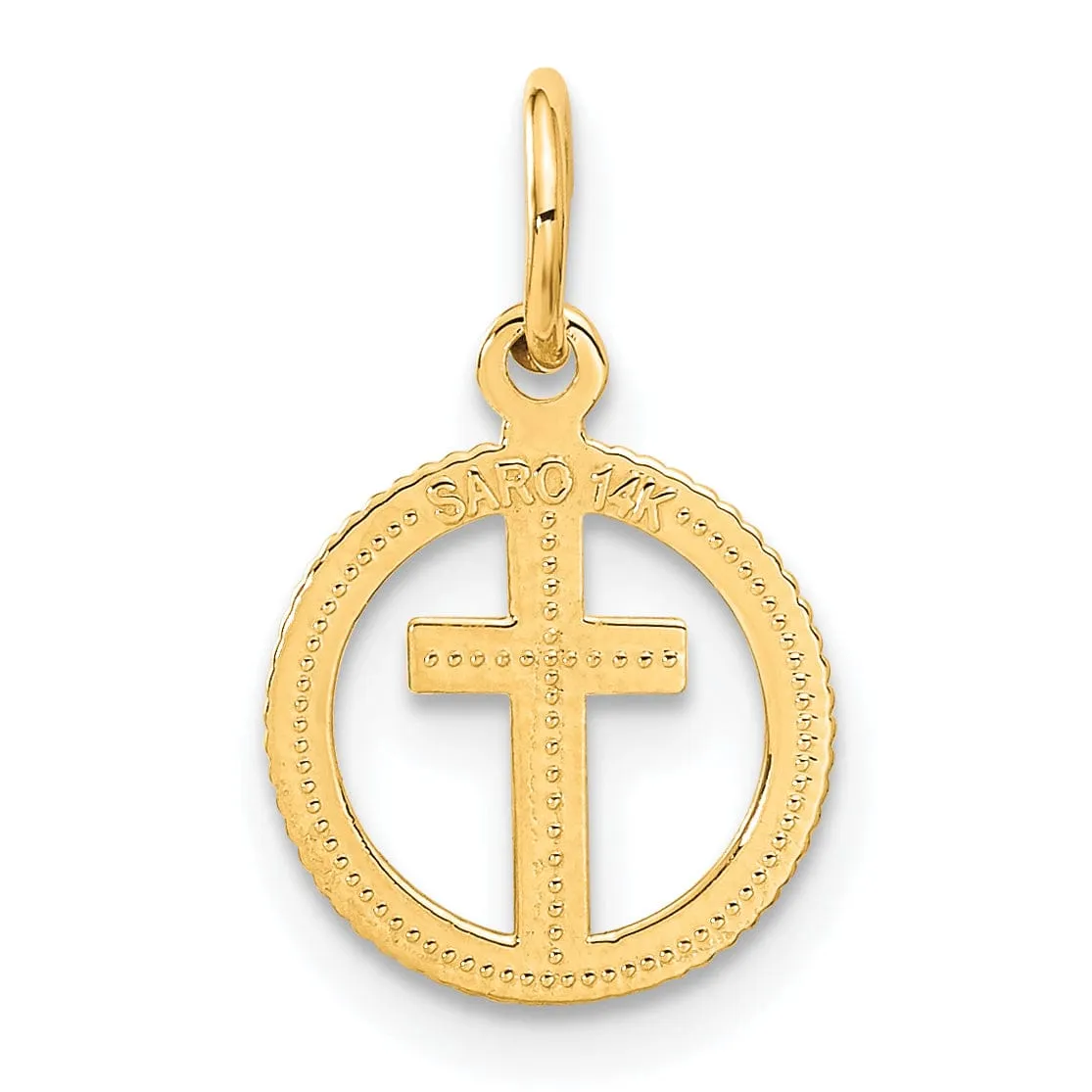 14K Yellow Gold Eternal Life Cross in Circle Design Charm Pendant