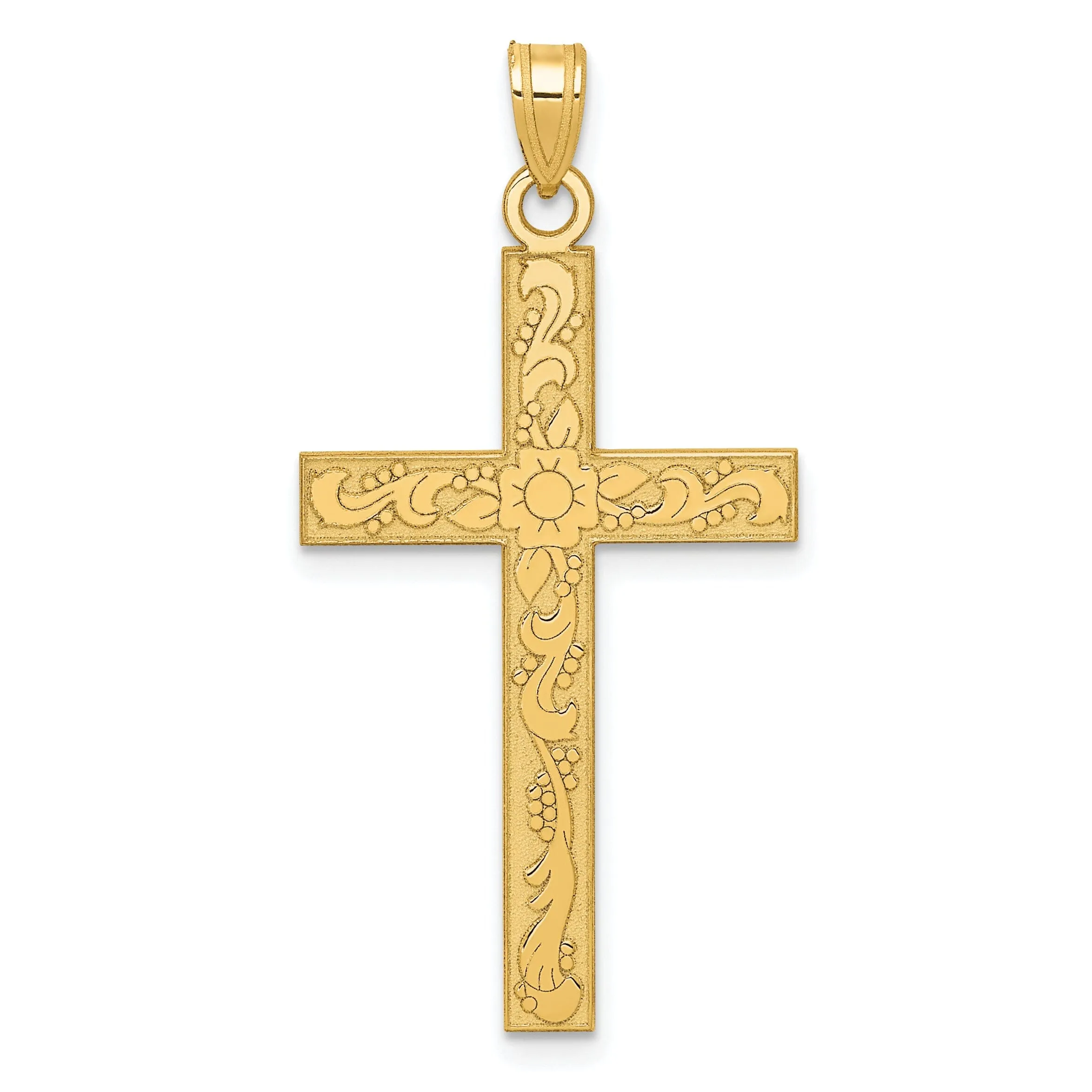 14k Yellow Gold Floral Cross Pendant