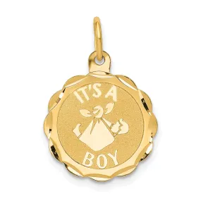 14k Yellow Gold Its a Boy Round Charm Pendant