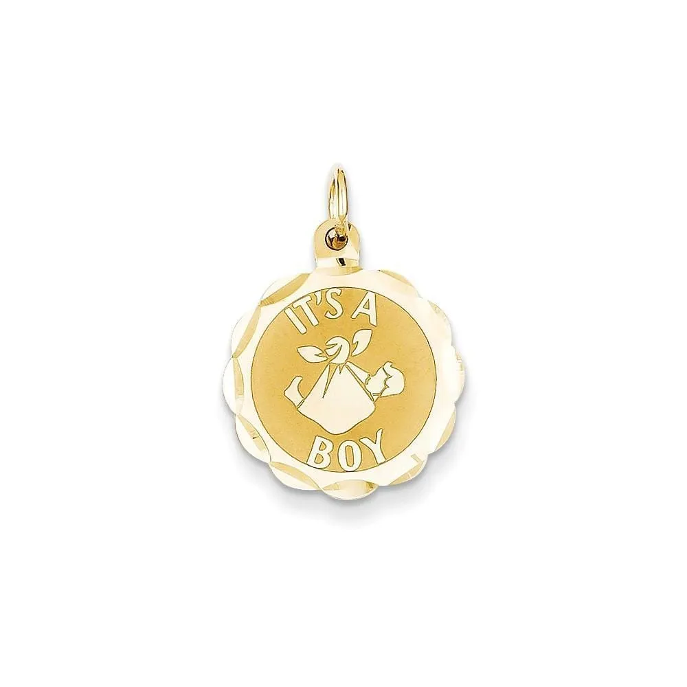 14k Yellow Gold Its a Boy Round Charm Pendant