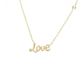 14K Yellow Gold Love Round Bezel Diamond Necklace