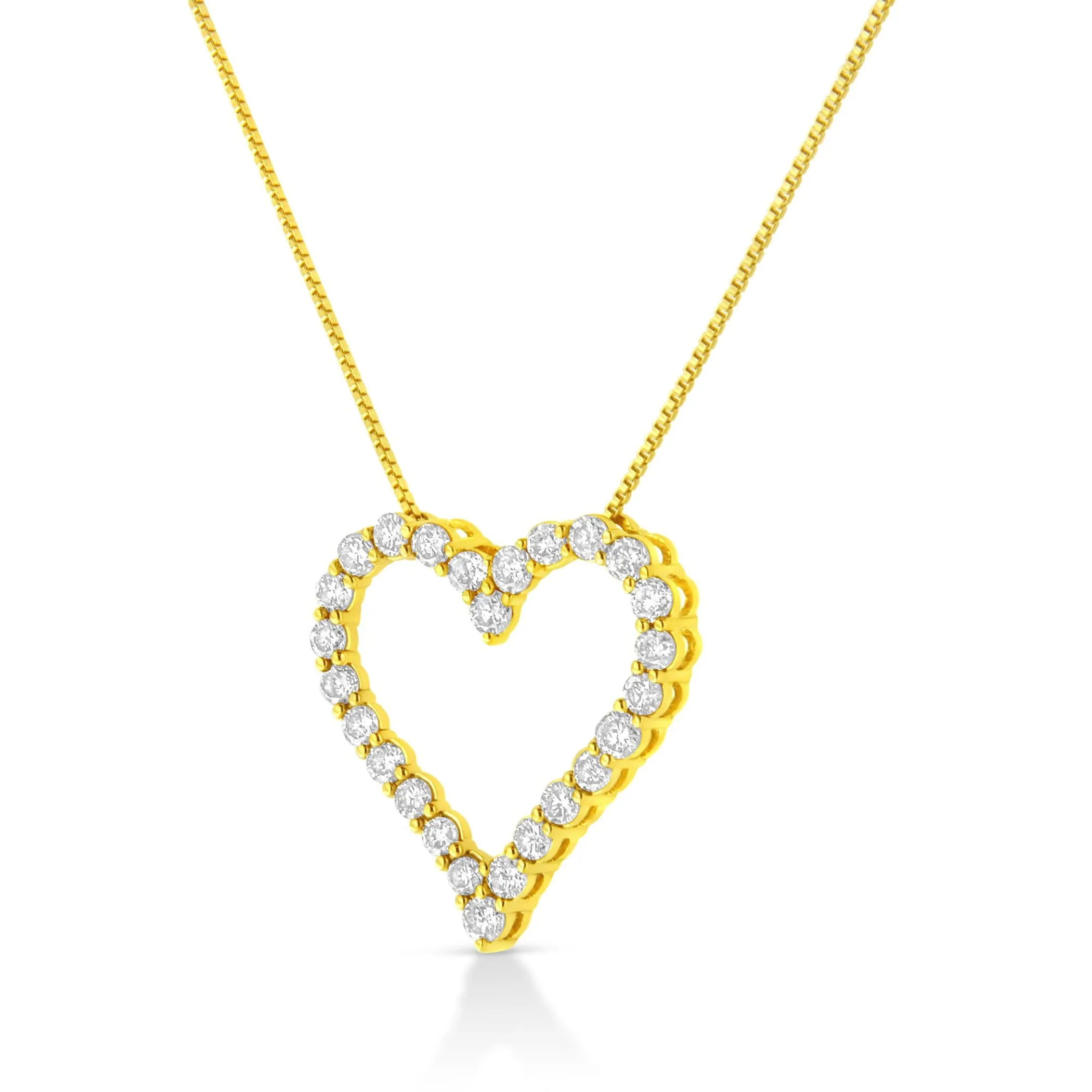 14K Yellow Gold Plated .925 Sterling Silver 2.00 Cttw Shared Prong-Set Round Brilliant-Cut Diamond Open Heart 18" Pendant Necklace (K-L Color, I2-I3 Clarity)