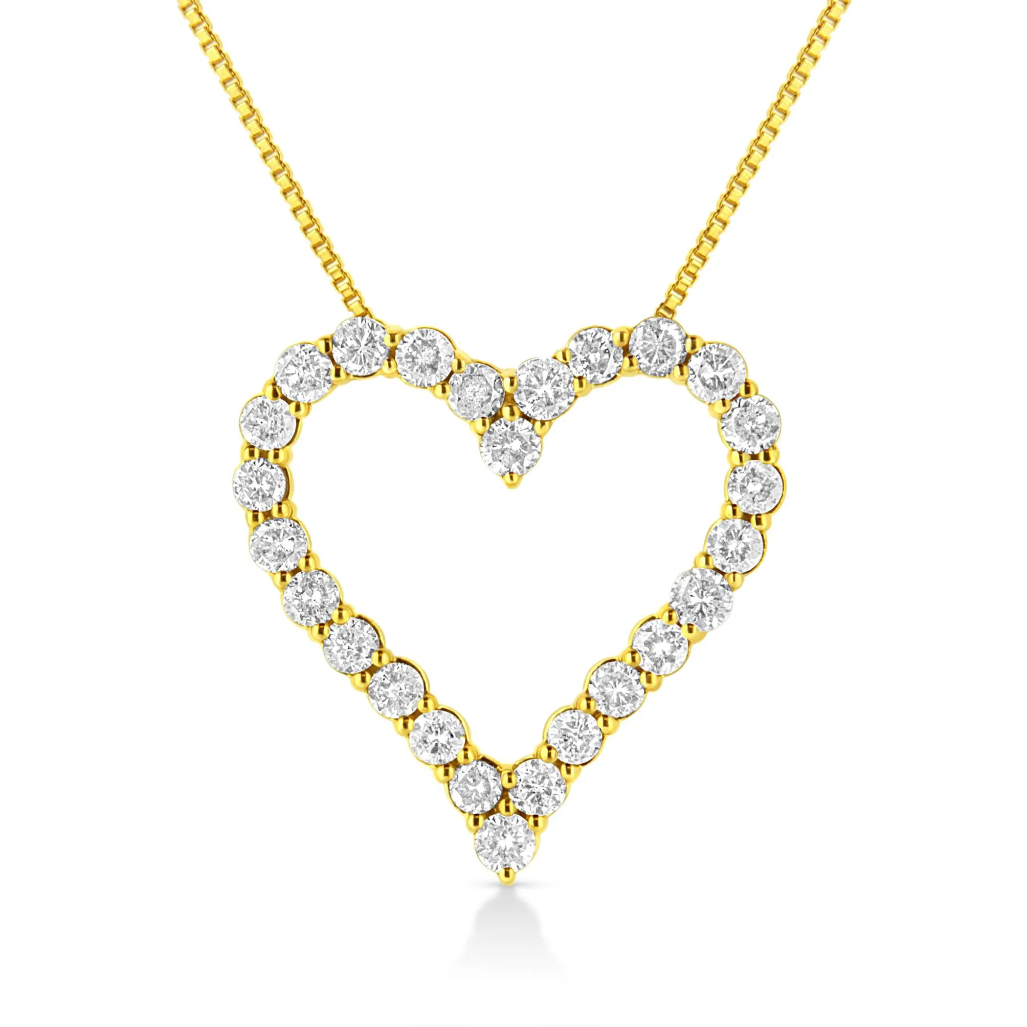 14K Yellow Gold Plated .925 Sterling Silver 2.00 Cttw Shared Prong-Set Round Brilliant-Cut Diamond Open Heart 18" Pendant Necklace (K-L Color, I2-I3 Clarity)