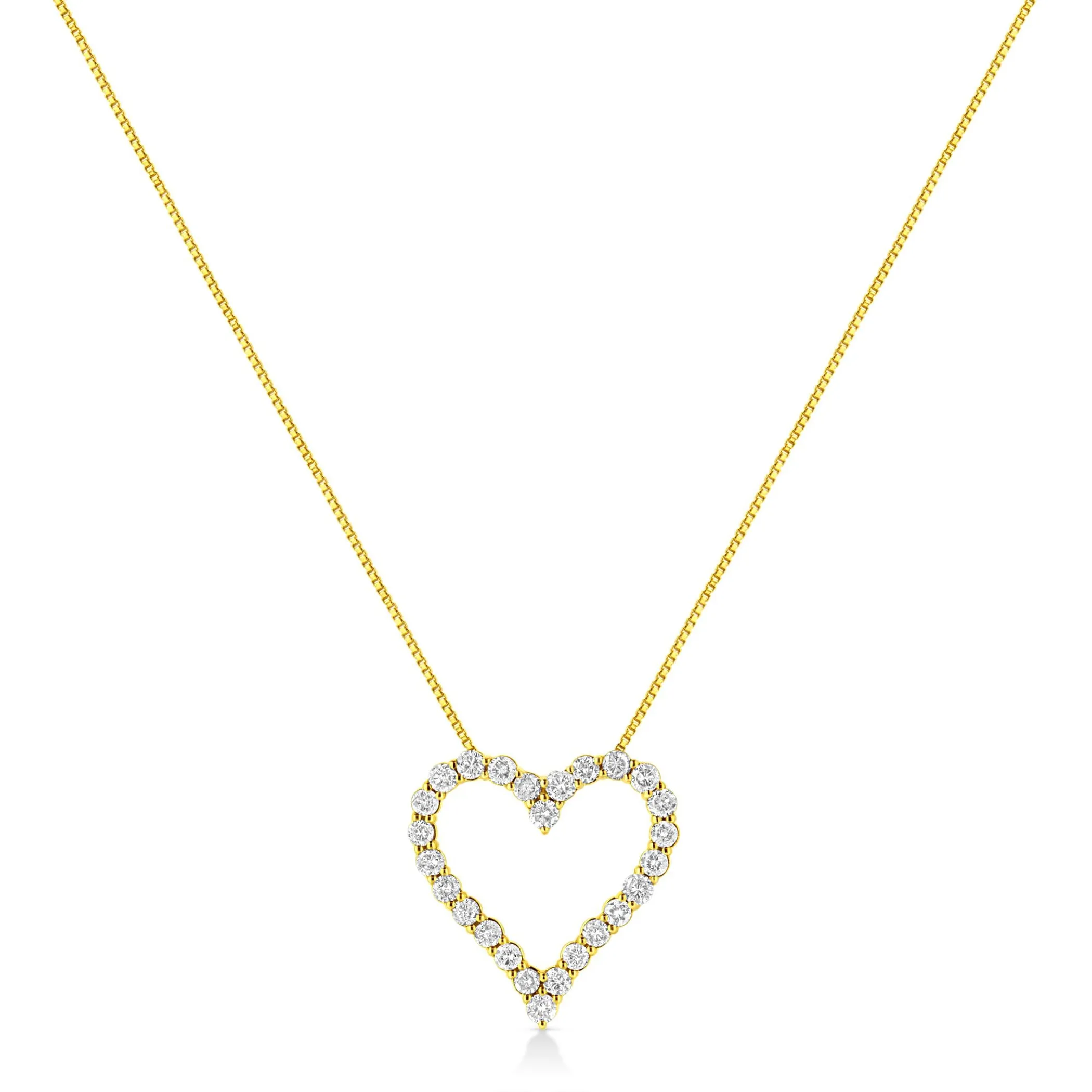 14K Yellow Gold Plated .925 Sterling Silver 2.00 Cttw Shared Prong-Set Round Brilliant-Cut Diamond Open Heart 18" Pendant Necklace (K-L Color, I2-I3 Clarity)