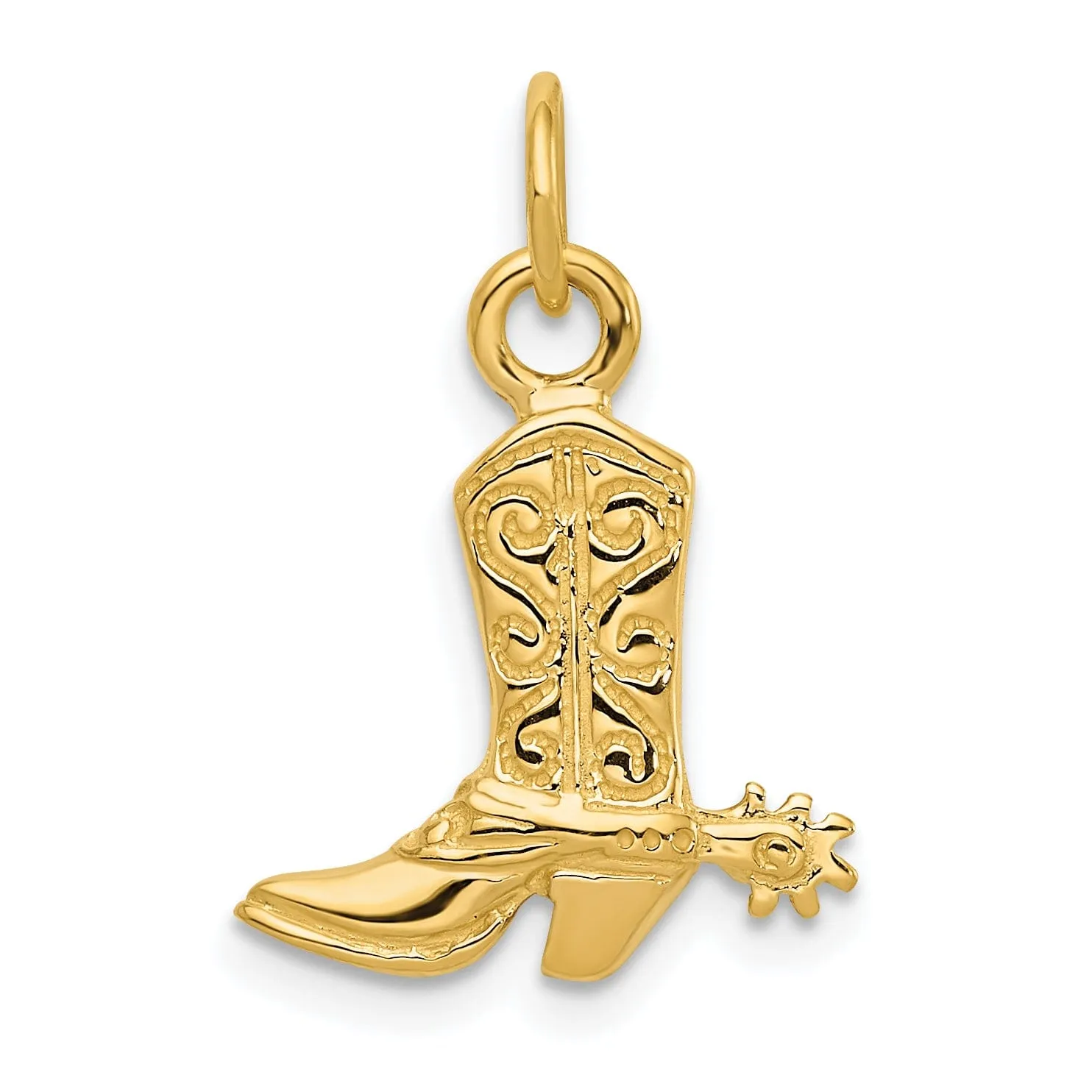 14k Yellow Gold Polished Finish 3-Dimensional Cowboy Boot with Spurs Charm Pendant