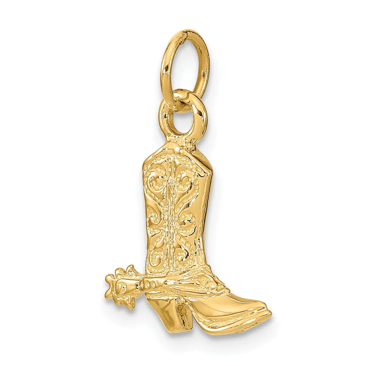 14k Yellow Gold Polished Finish 3-Dimensional Cowboy Boot with Spurs Charm Pendant