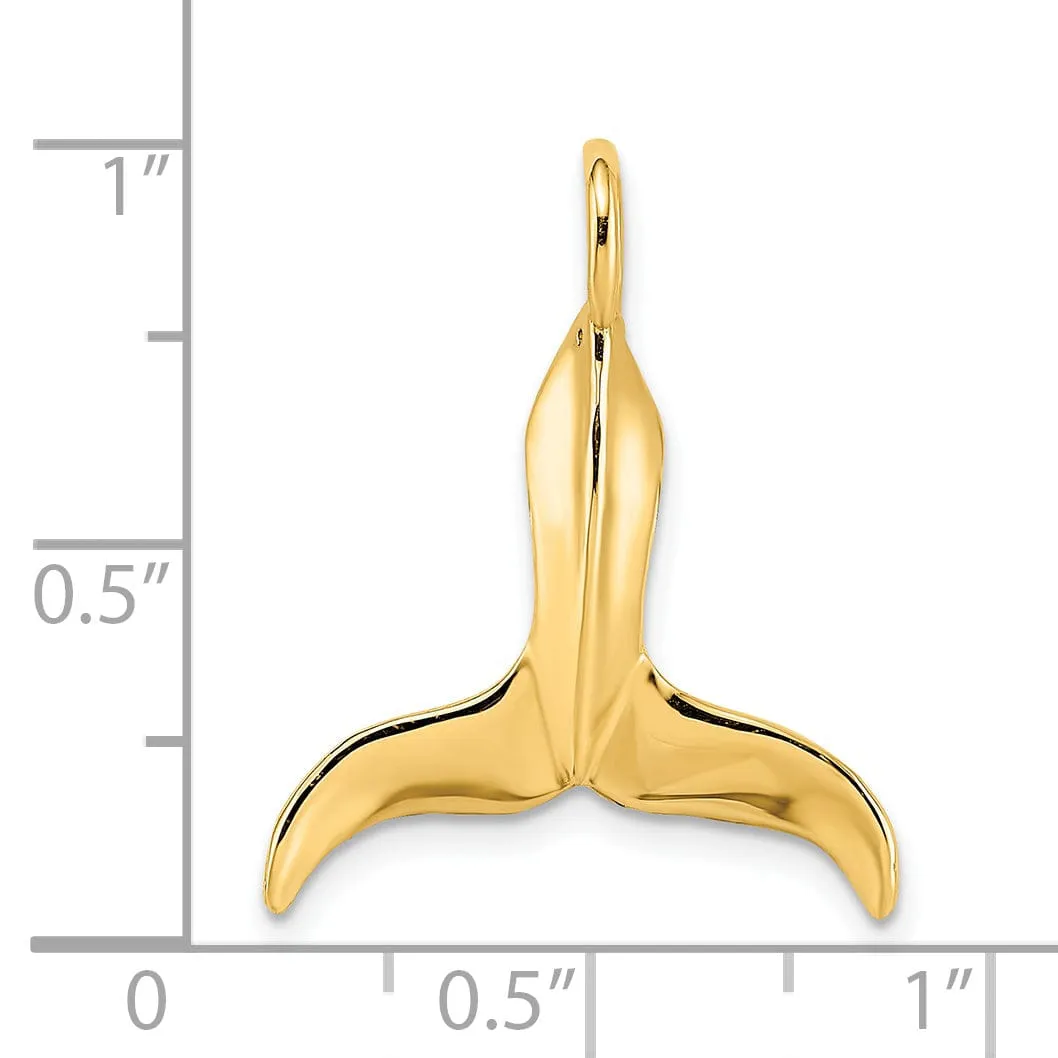 14K Yellow Gold Polished Finish 3-Dimensional Whale Tail Solid Charm Pendant