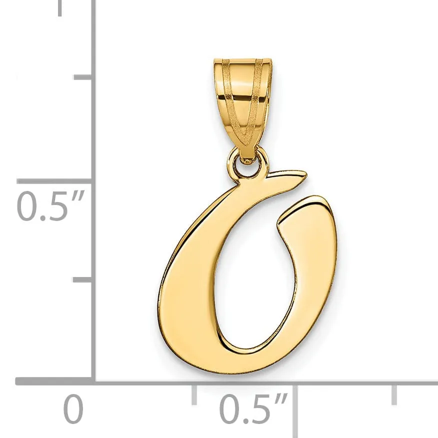 14k Yellow Gold Polished Finish Script Design Letter O Initial Pendant