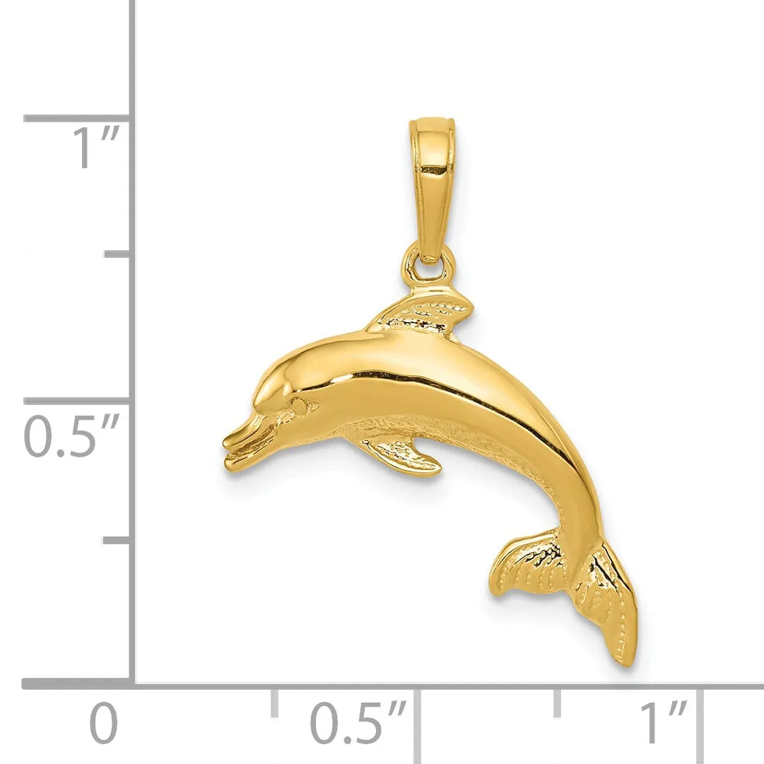 14k Yellow Gold Polished Finish Solid Dolphin Charm Pendant