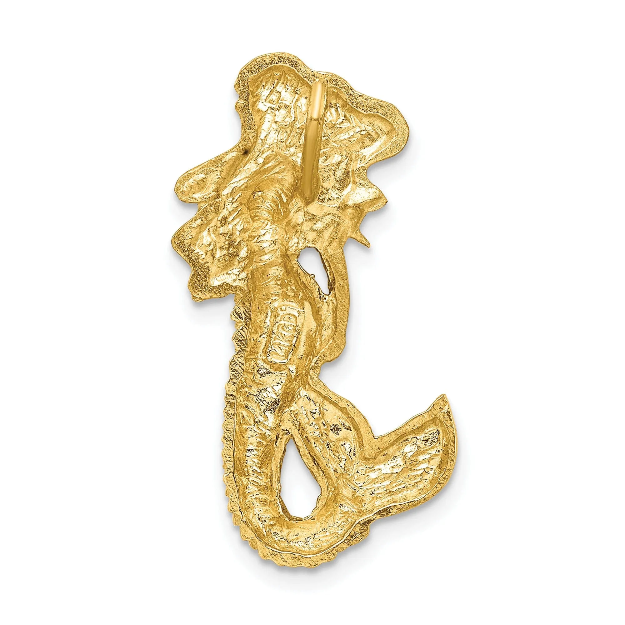 14K Yellow Gold Polished Satin, Textured Finish Open Back Solid Mermaid Chain Slide Pendant Fits up to 2mm Fancy Omega