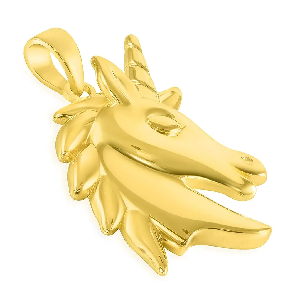 14k Yellow Gold Unicorn Horse Head Mythical Animal Pendant