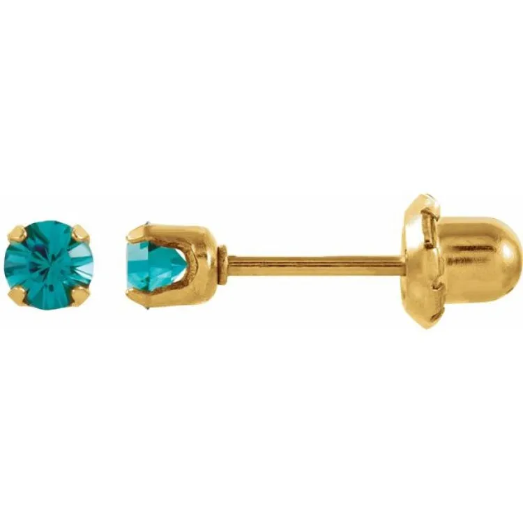 14K Yellow Imitation Blue Zircon Inverness® Piercing Earrings