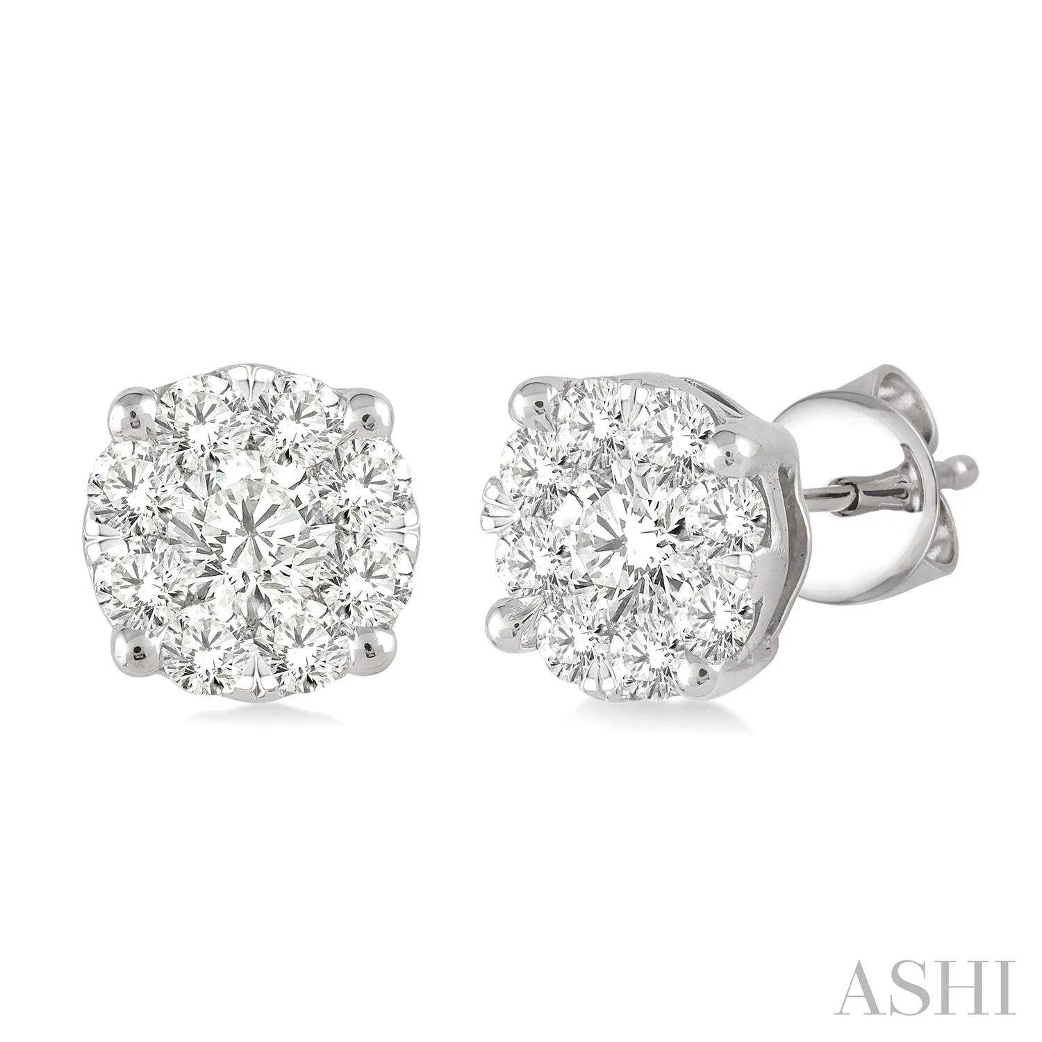 14KW "Lovebright" Round Cut Diamond Stud Earrings w/ 1.0 ctw