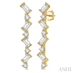 14KY Diamond Scatter Zig-Zag Baguette Fashion Earrings w/ 0.55 ctw