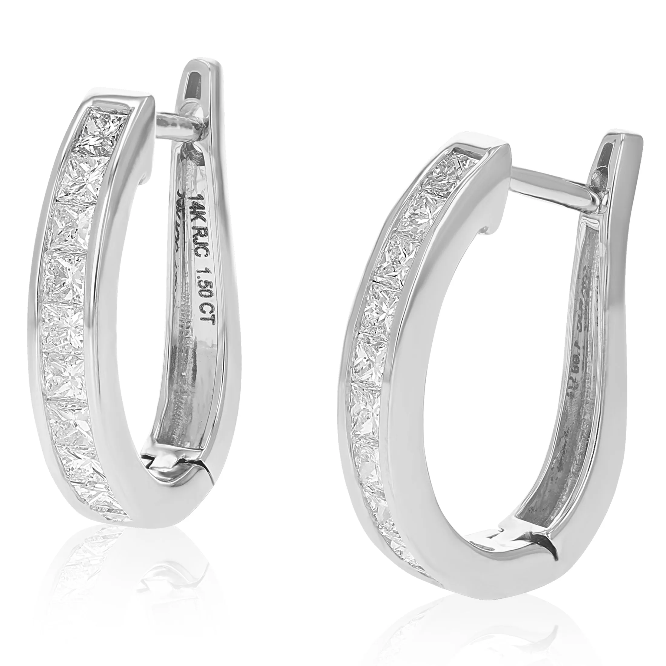 1.50 cttw Princess Diamond Hoop Earrings 14K White Gold Channel Set 3/4 Inch