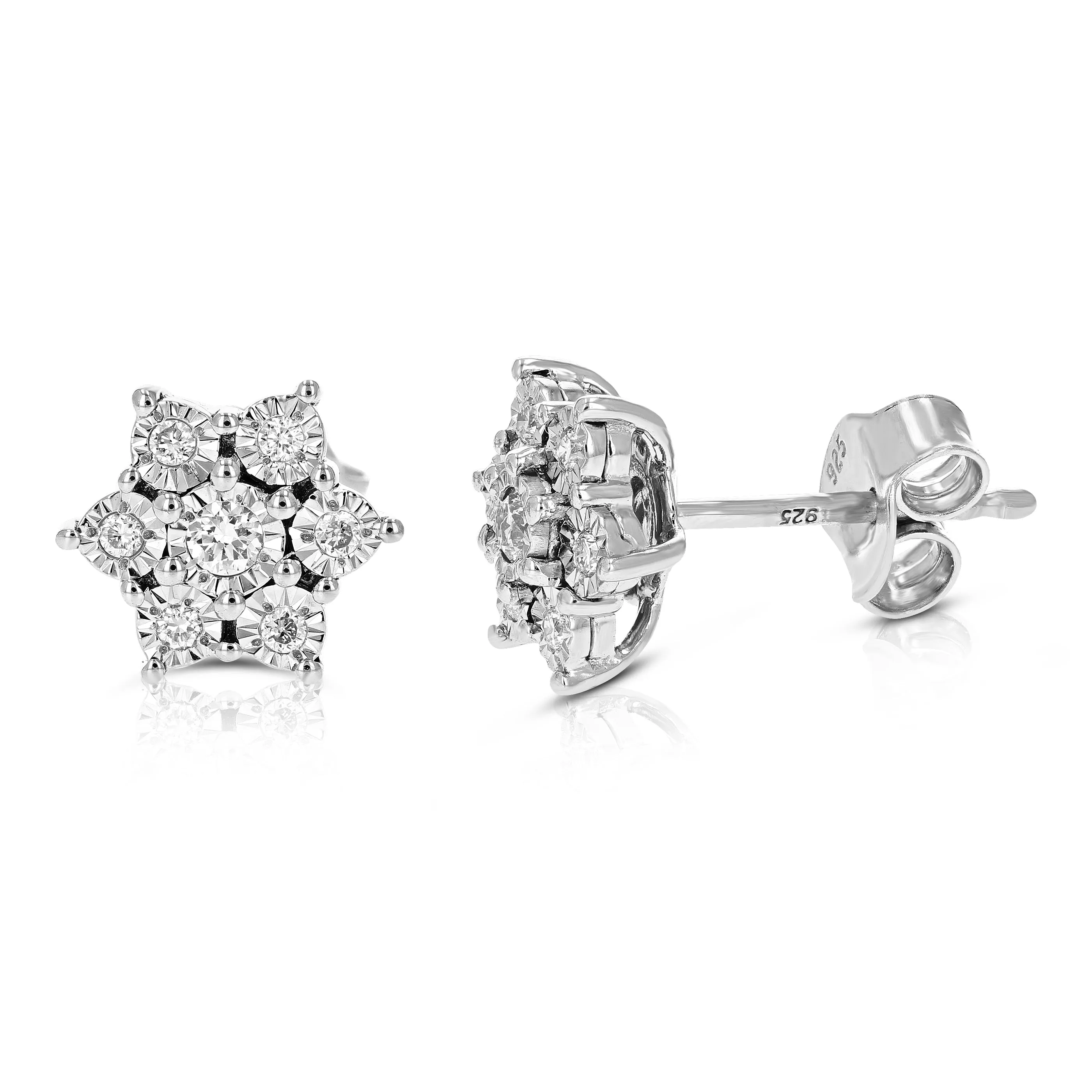 1/6 cttw Lab Grown Diamond Earrings, Studs Made In 925 Sterling Silver Round Cut Prong Set