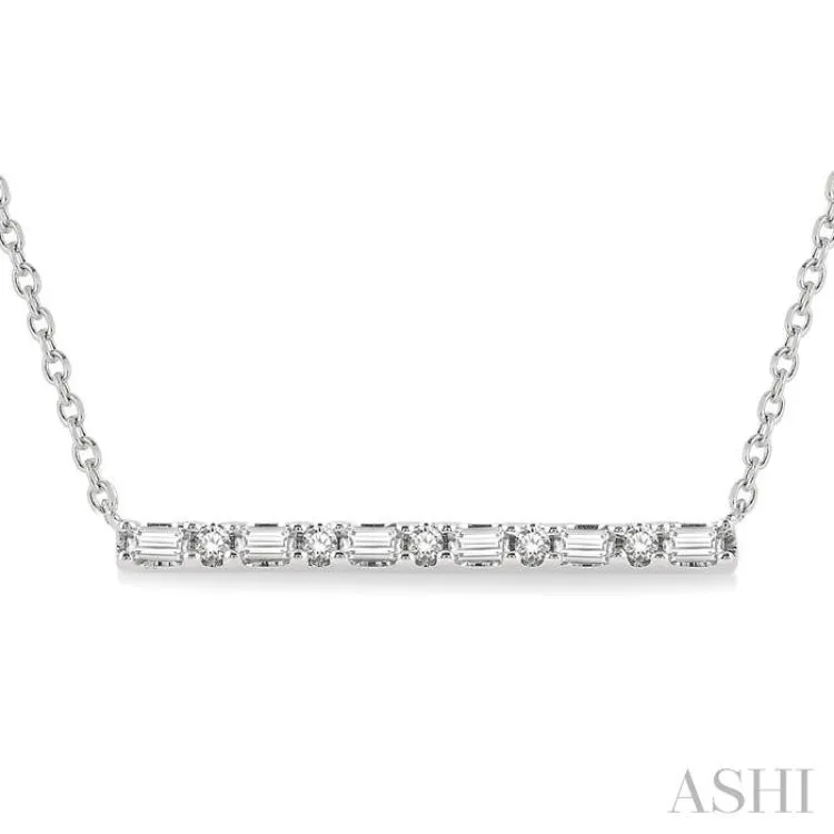 1/6 Ctw Baguette and Round Cut Diamond Petite Bar Necklace in 10K White Gold