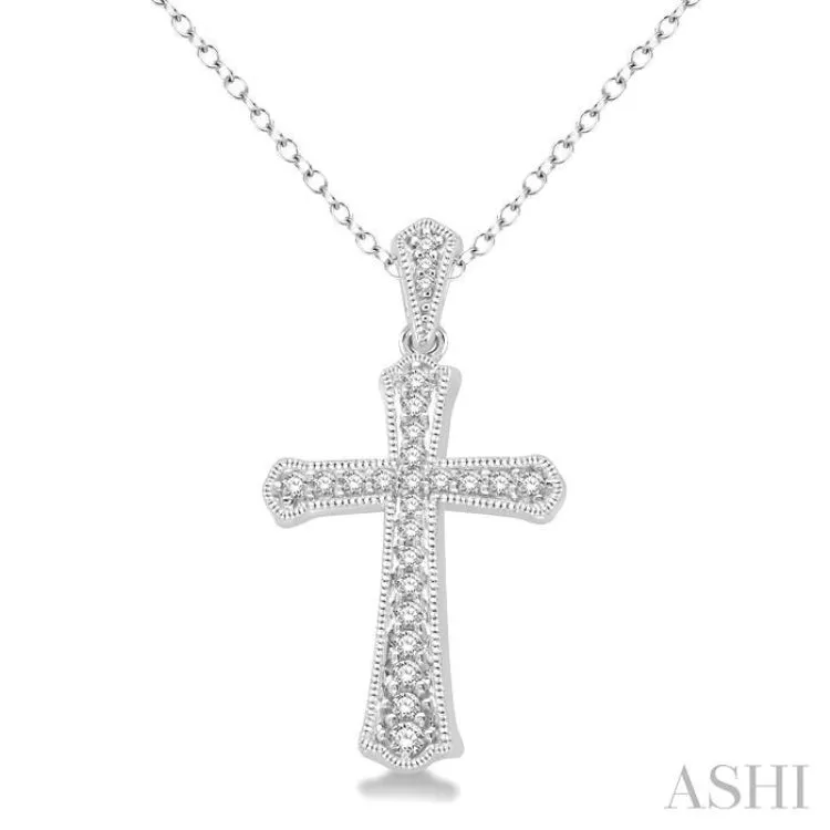 1/6 Ctw Cross Charm Round Cut Diamond Pendant With Link Chain in 10K White Gold