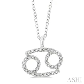 1/8 Ctw Cancer Round Cut Diamond Zodiac Pendant With Chain in 14K White Gold