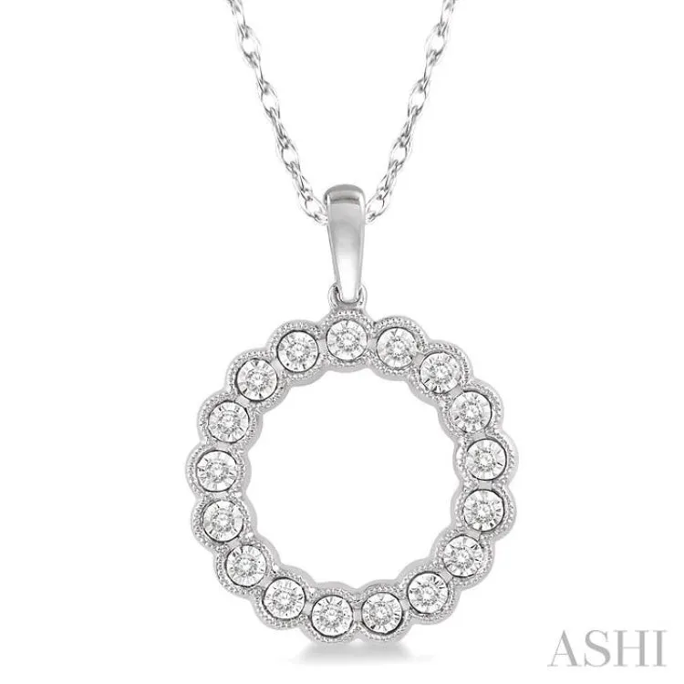 1/8 Ctw Circular Lattice Halo Round Cut Diamond Fashion Pendant in 10K White Gold with chain