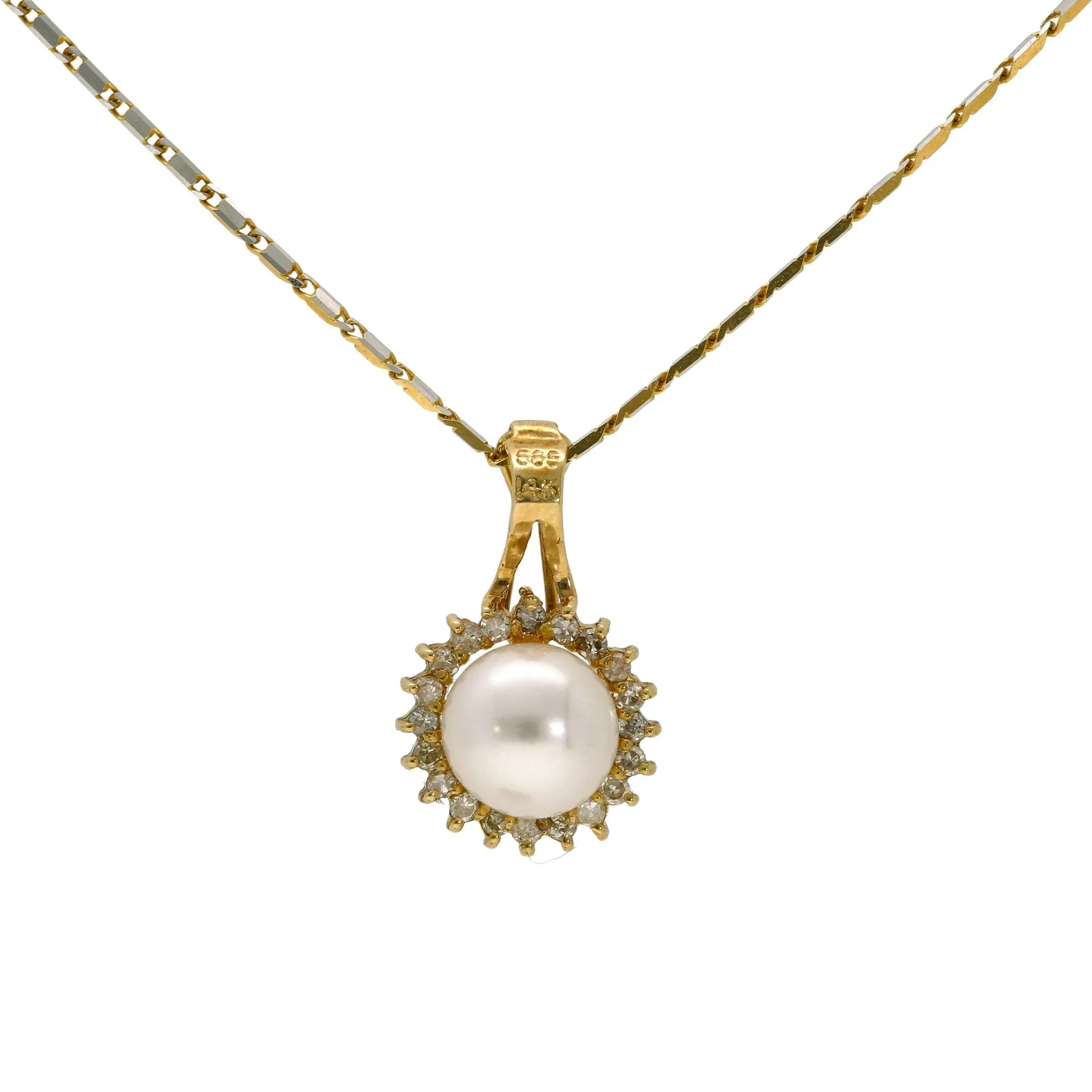 18K Gold, Diamond, & Pearl Pendant Set