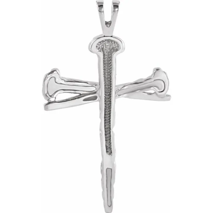 18K Palladium White 26x18.2 mm Nail Design Cross Pendant