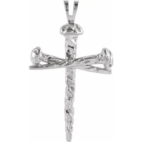 18K Palladium White 26x18.2 mm Nail Design Cross Pendant