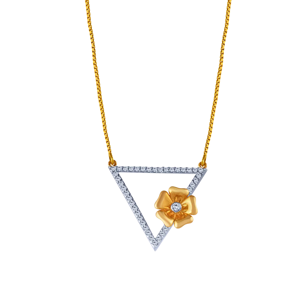 18k Triangle Shape Diamond Necklace With A Flower