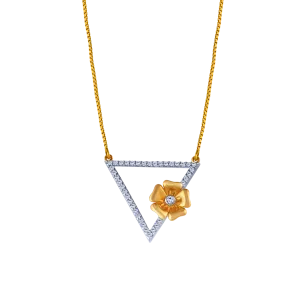 18k Triangle Shape Diamond Necklace With A Flower