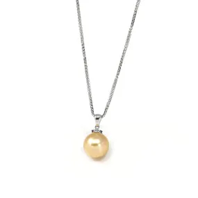 18k White Gold Golden Pearl Necklace With Diamond