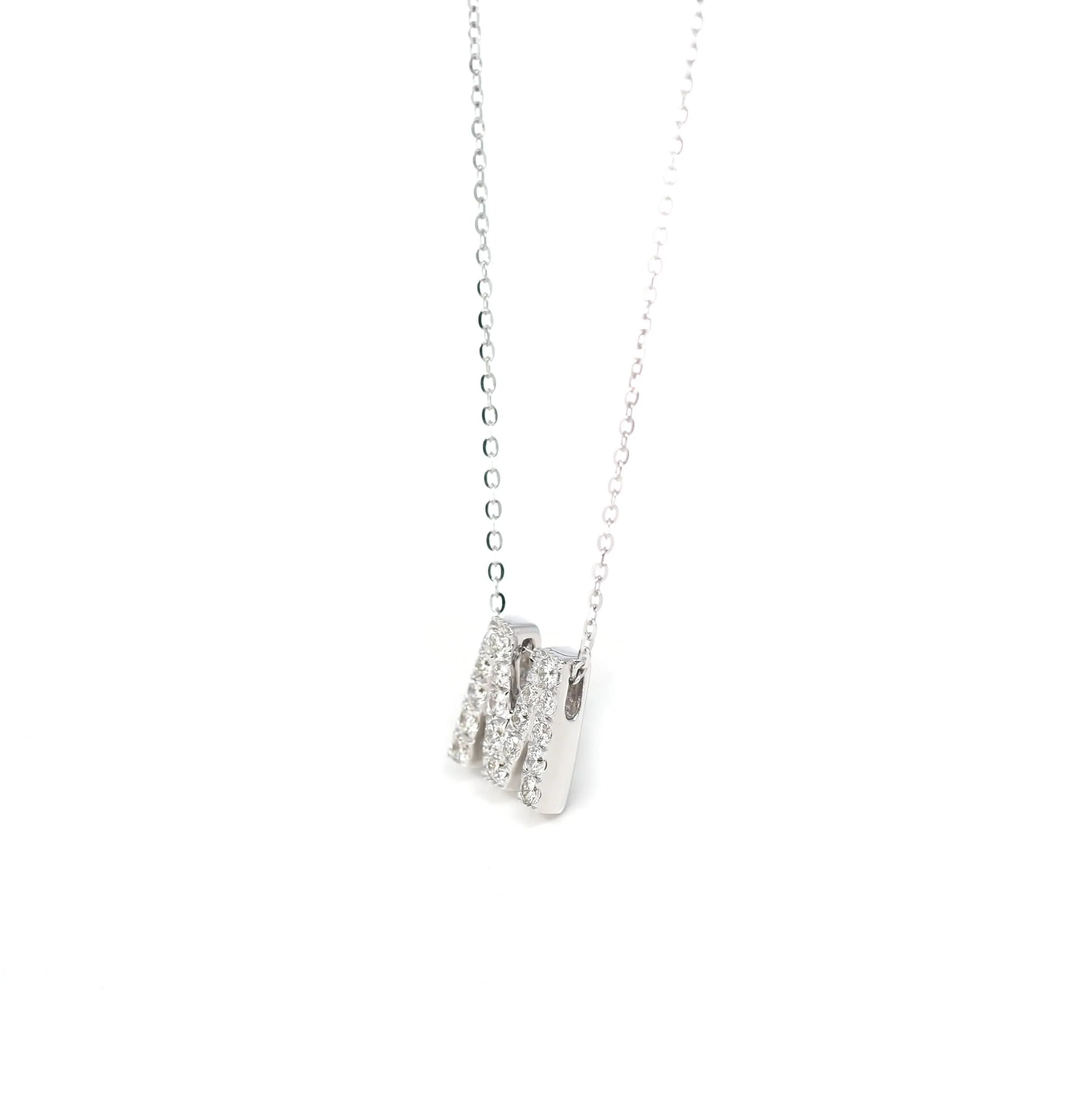 18K White Gold M Pendant Necklace With Diamond