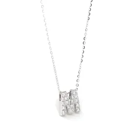 18K White Gold M Pendant Necklace With Diamond