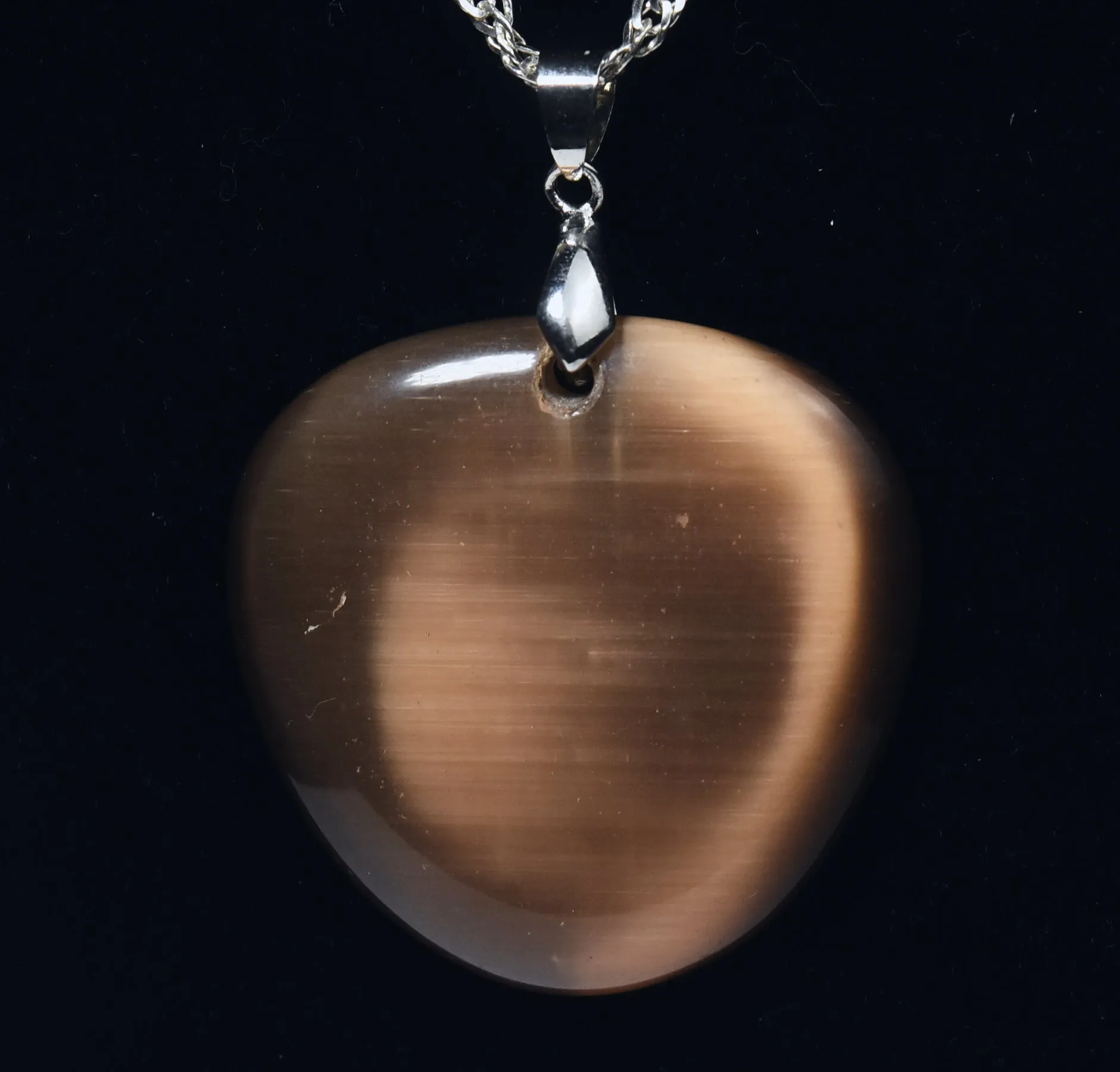 18k White Gold Plated Tiger's Eye Glass Pendant on Sterling Silver Italian Chain Necklace - 24"