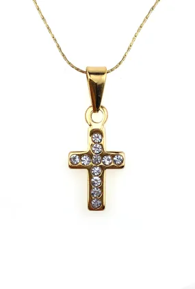 18K Yellow Gold 1 ct Created Diamond Cross Stud Necklace Plated 18 inch