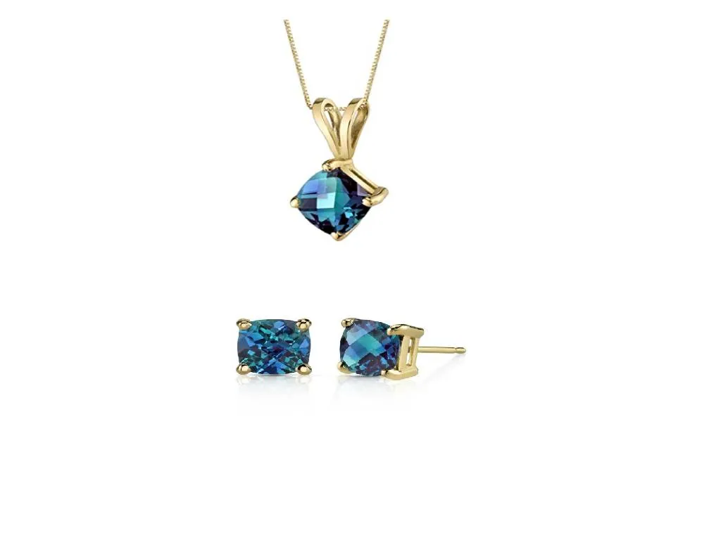 18K Yellow Gold 1/2ct Alexandrite Square 18 Inch Necklace and Earrings Set Plated