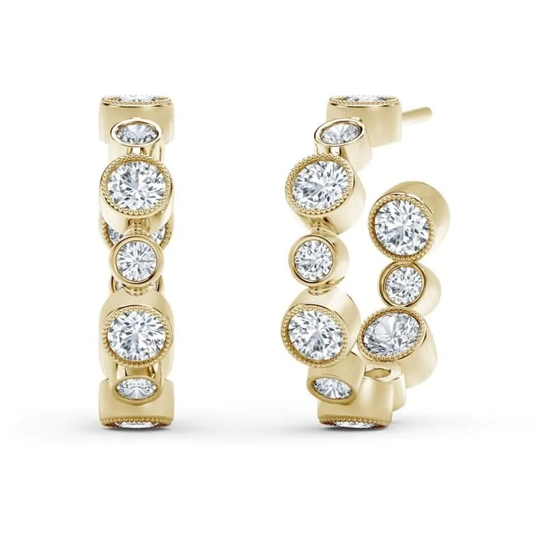 18K Yellow Natural Diamond Hoop Earrings