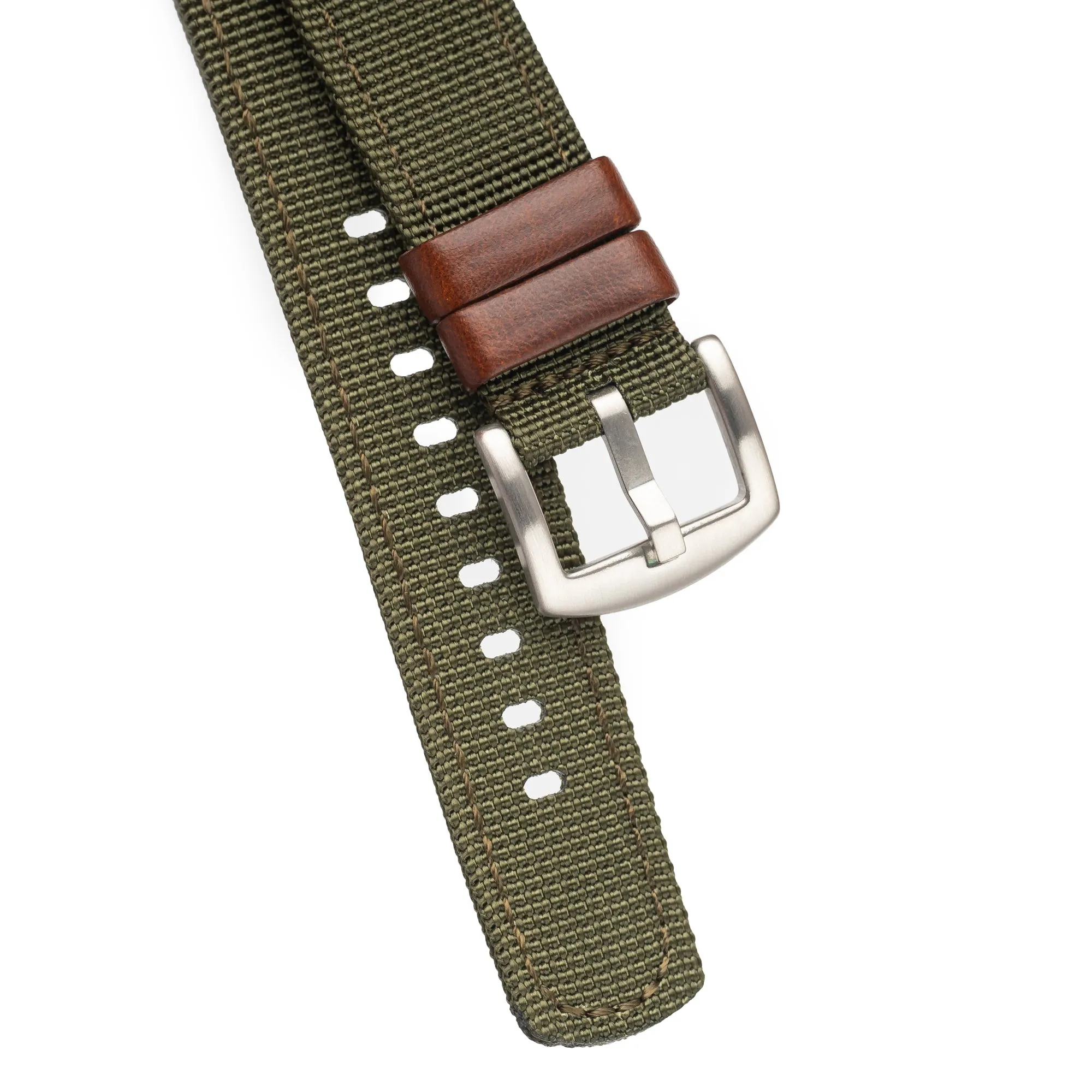 18mm 20mm 22mm Quick Release Leather Nylon Field Watch Strap - Red Brown / Green