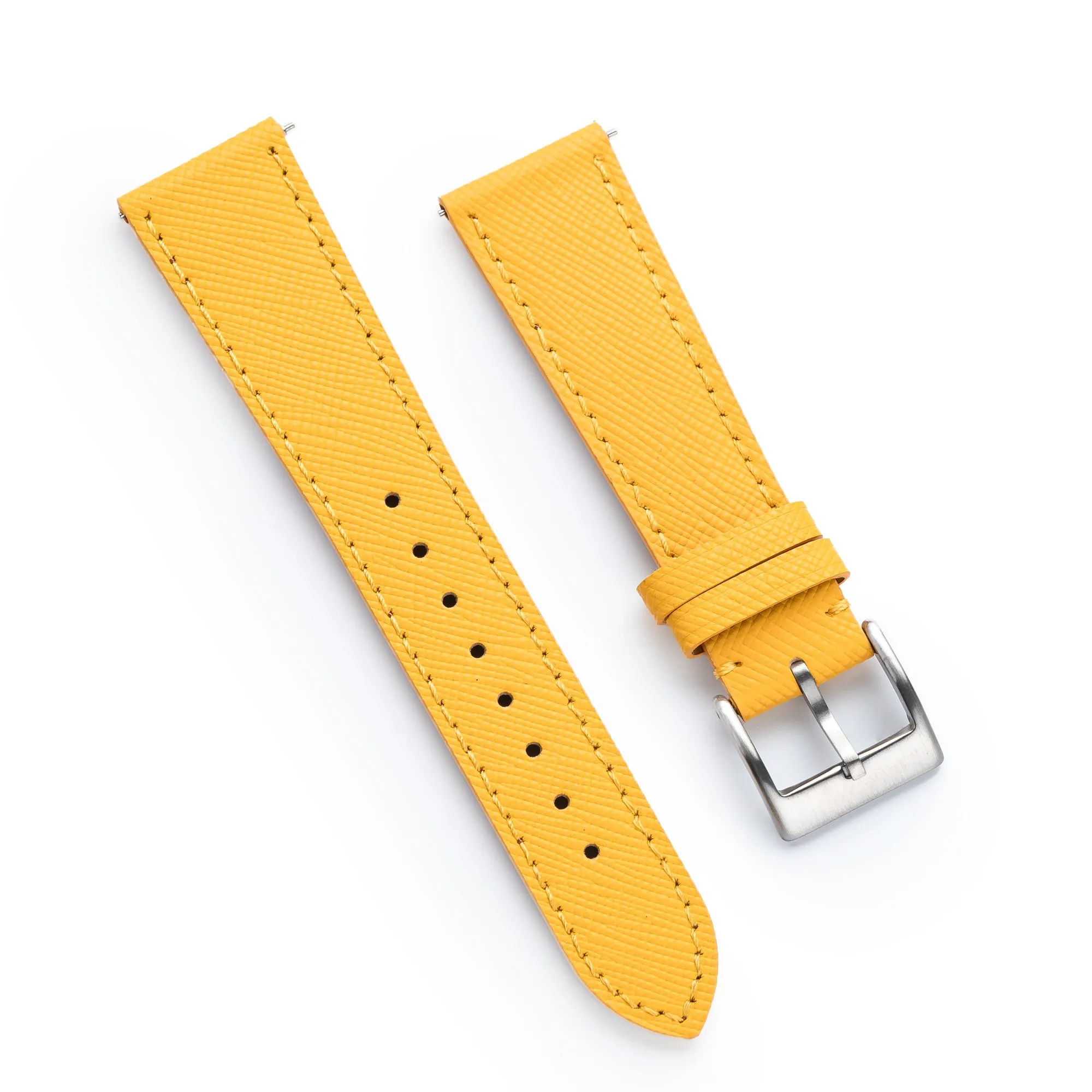 18mm 20mm 22mm Quick Release Tapered Saffiano Leather Watch Strap - Yellow