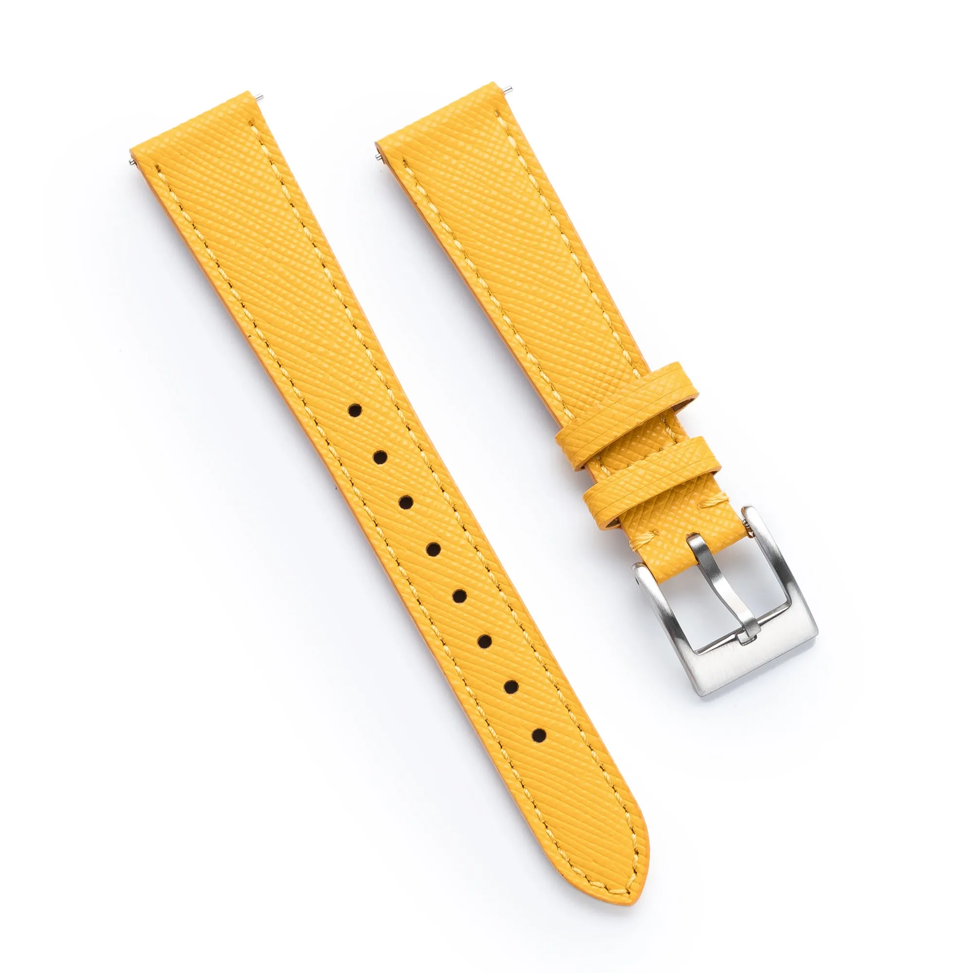 18mm 20mm 22mm Quick Release Tapered Saffiano Leather Watch Strap - Yellow