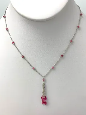 18" Pink Tourmaline Station Necklace With Tassel Center in 14KW - NCK-515-TASGM14Y-PT-18-01248